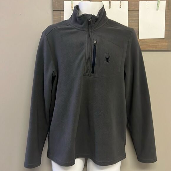 Spyder Men’s Gray Zip-Up Mock Neck Pullover Fleece- Large - Picture 1 of 14